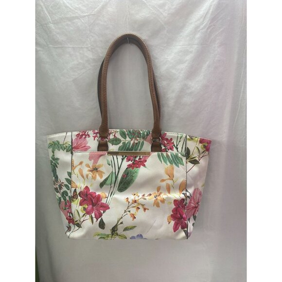 Apt 9 White Floral Spring/Summer Tote Bag w Front Pocket Double Handle - Picture 1 of 11